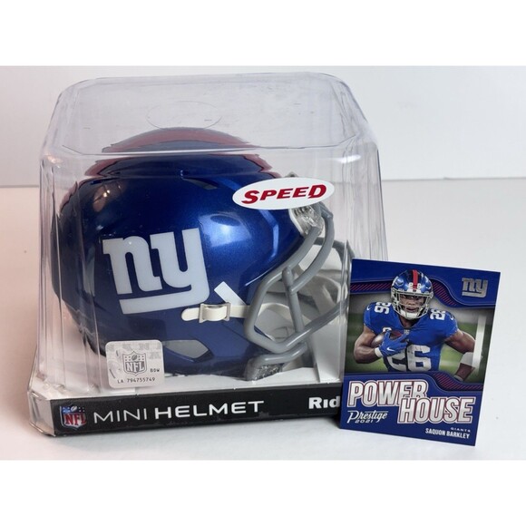 New York Giants Speed Mini Helmet Riddell & Saquon Barkley Powerhouse Chase Card - Picture 1 of 6